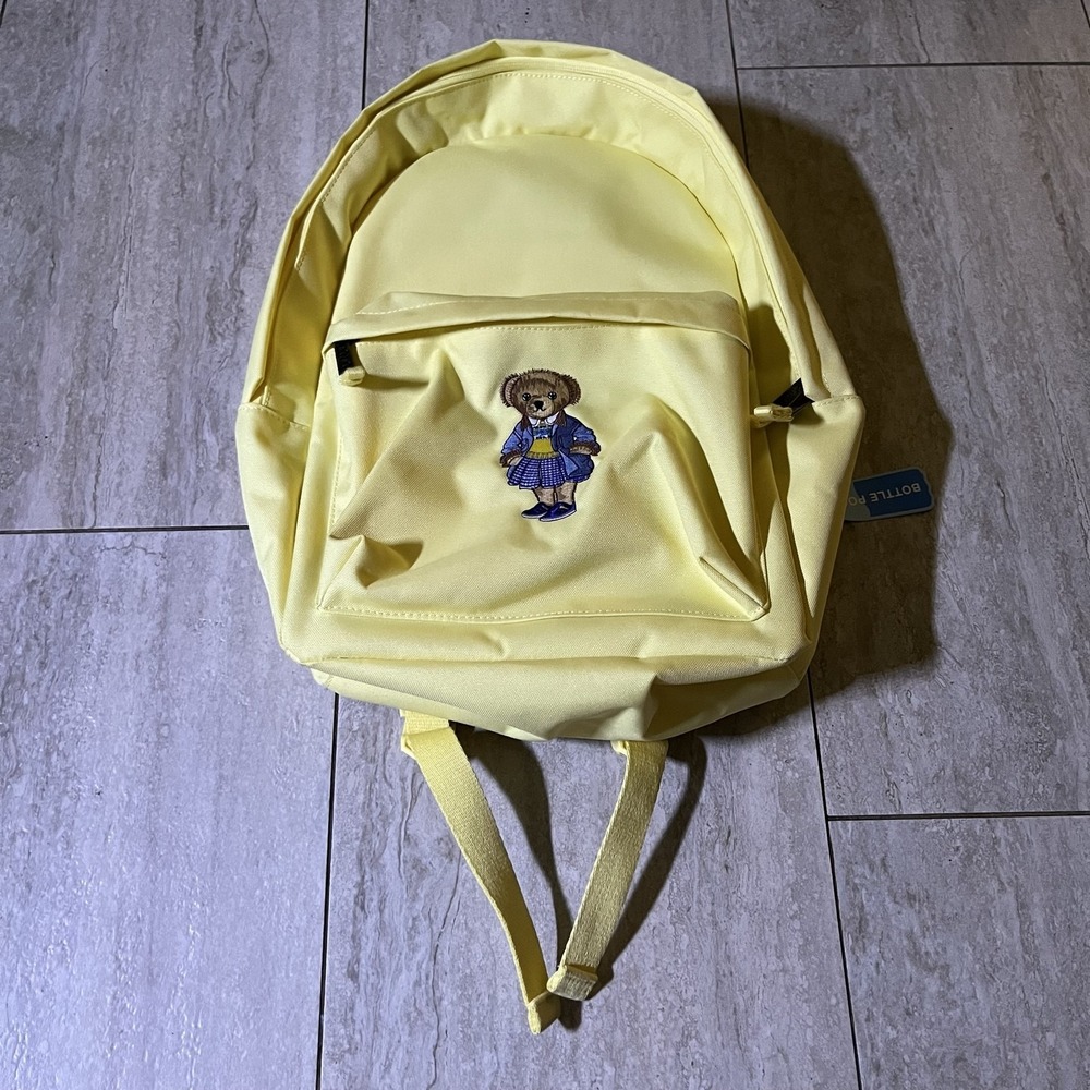 Polo Ralph Lauren Backpack Girls Medium Yellow Teddy Bear Bottle Pocket School